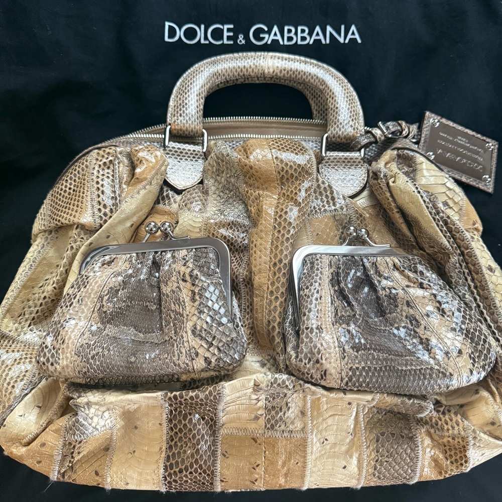 Dolce & Gabbana Rare Vintage Like New Exotic Handbag Python Skin Luxury Purse